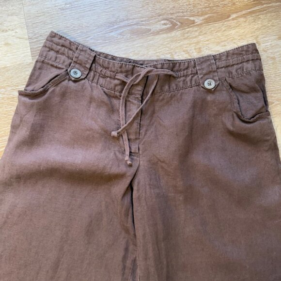 Womens 100% Linen Wide Leg Pants Size 6 Cropped Coastal Boho Beach Neutral - Picture 7 of 12